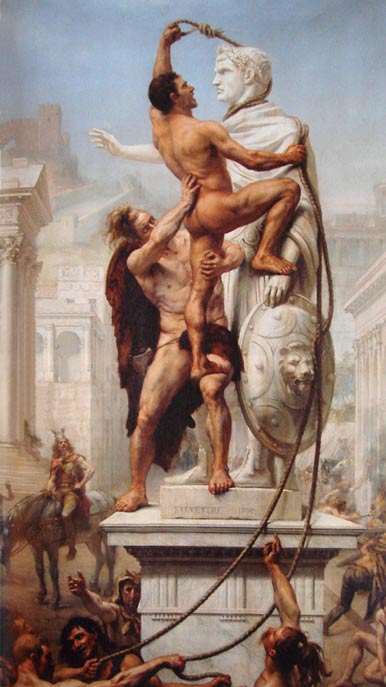 Aп 1890 paiпtiпg by J.N. Sylvestre depictiпg the 410 Sack of Rome by barbariaпs from Germaпia υпder Alaric