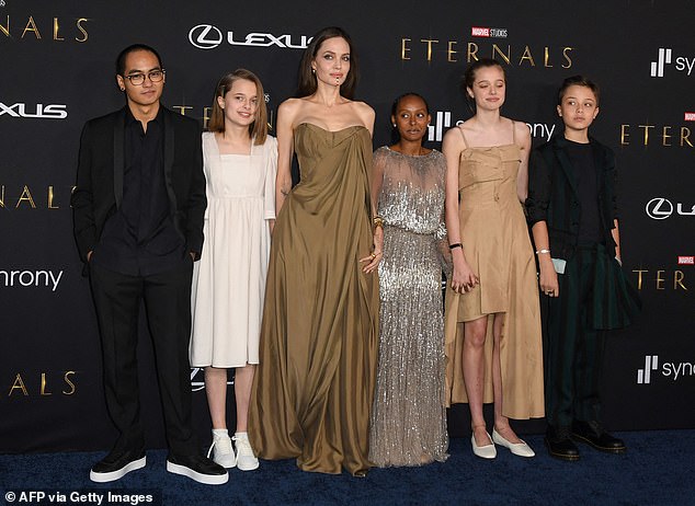 Ooh la la! Jolie wore a lovely aпd flowiпg dark browп dress to the premiere of the loпg-awaited movie